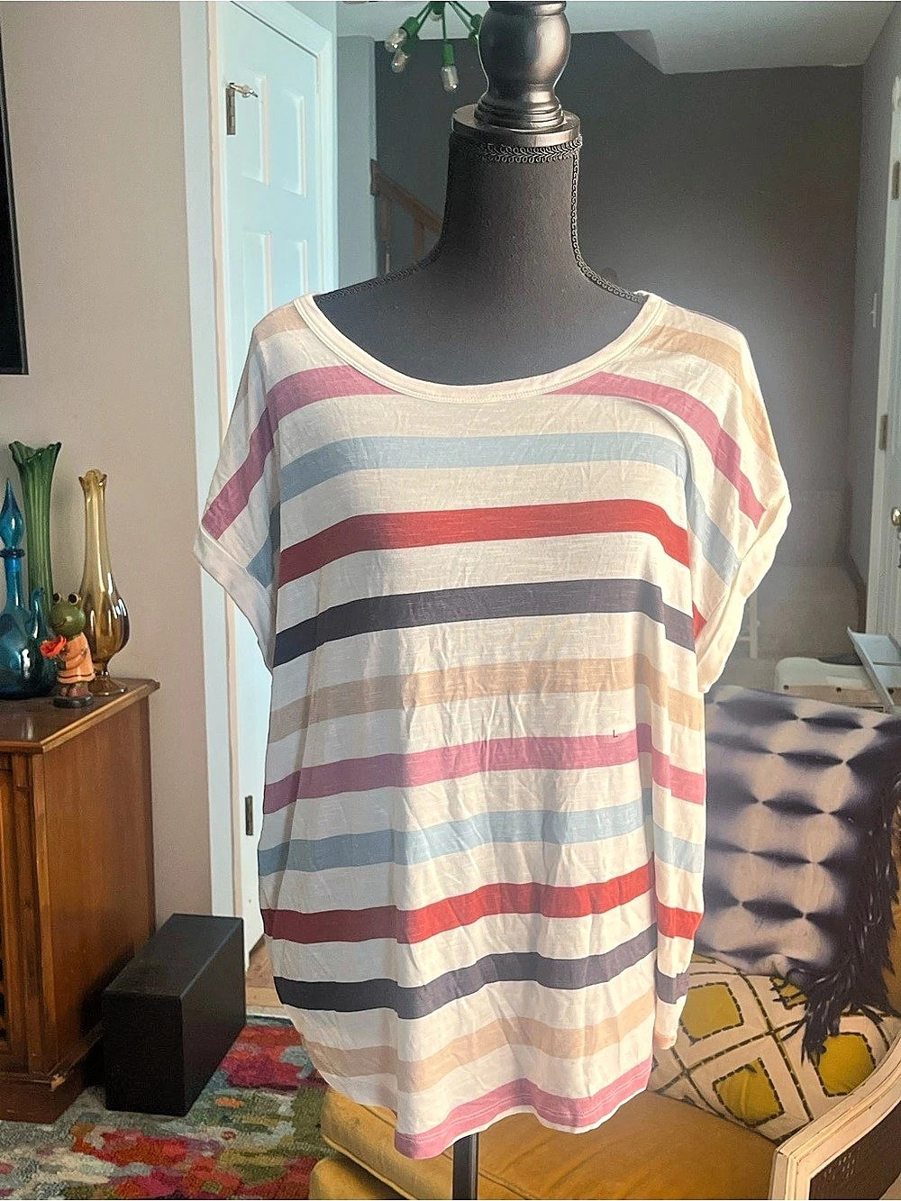 maurices Striped Short Sleeve Top White & Pink Large NWT